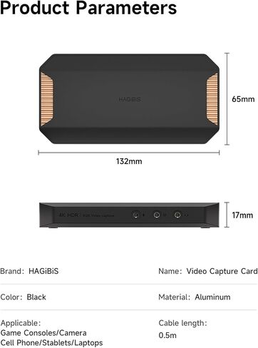 بطاقة التقاط فيديو Hagibis HDMI 2.1 4K@60 هرتز للبث والألعاب، 4K@60FPS HDR VRR RGB Pass-Through، 100W PD لأجهزة Xbox، PS5، Switch، Rog Alloy، Steam Deck، الكمبيوتر الشخصي (THB05) in Saudi Arabia
