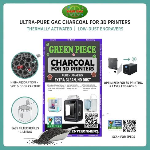 Activated Carbon for 3D Printers & Laser Engravers – Thermally Activated - Low-Dust GAC Charcoal - High-Absorption Filter Refill - 1 lb - Clean Filter - Print Cleaner - Save Money in Kuwait