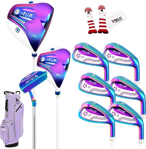 PGM Women's NSR 9 Pieces Complete Golf Club Set with Lightweight Graphite Shafts, Forged Titanium Driver, Stand Bag – Ideal for Beginner & Intermediate Women Golfers in Saudi Arabia