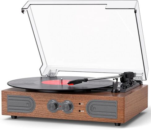 Vinyl Record Player with Built-in Speakers, 3-Speed Vintage Turntable with Bass Adjustment Bluetooth AUX Input, Belt-Driven LP Player with RCA Headphone Output, Auto-Stop, Dark Green in Kuwait