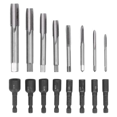 16Pcs Tap Socket Set, 1/4in Hex Shank Lengthened Tapping Chuck, Alloy Steel Hand Tools for Mould, DIY, and Auto Repair, Includes 8 Sockets and 8 Taps in Kuwait