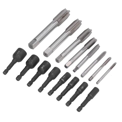 مجموعة مقابس صنبور مكونة من 16 قطعة، ظرف نقر مطول بساق سداسية مقاس 1/4 بوصة، أدوات يدوية من سبائك الصلب للقالب، والأعمال اليدوية، وإصلاح السيارات، تتضمن 8 مقابس و8 صنابير in Kuwait