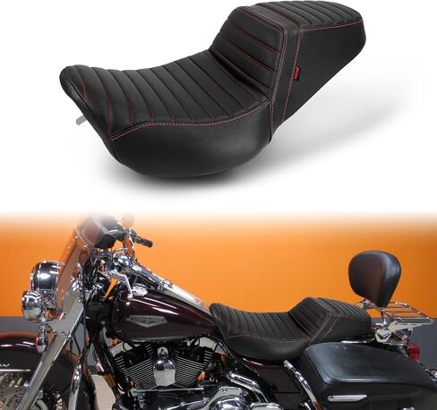 One-Piece Rider Passenger Seat Silicone Cushion Motorcycle Seat Fit for Harley Road King 1997-2007 Street Glide 2006-2007 (White Stitching,Diamond Pattern) in Saudi Arabia