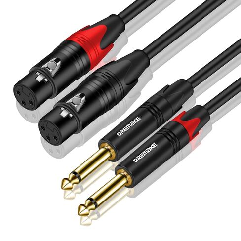 DREMAKE Dual 3-Pin XLR Female to Dual Male 6.35mm 1/4'' TS Mono Microphone Audio Patch Cable, 3FT XLR to 6.35mm TS Splitter Converter Cable, 2 x Quarter Inch to 2 x XLR Mic Adapter Cord for Mixer in Saudi Arabia