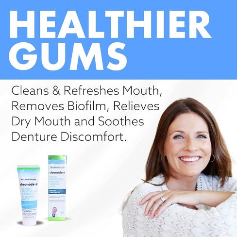 Dr. B Dental Solutions Cleanadent Denture and Gum Toothpaste, ADA Accepted All-Natural Denture Toothpaste for Adults - Removes Odors, Surface Stains and Adhesives - 4 oz in Saudi Arabia