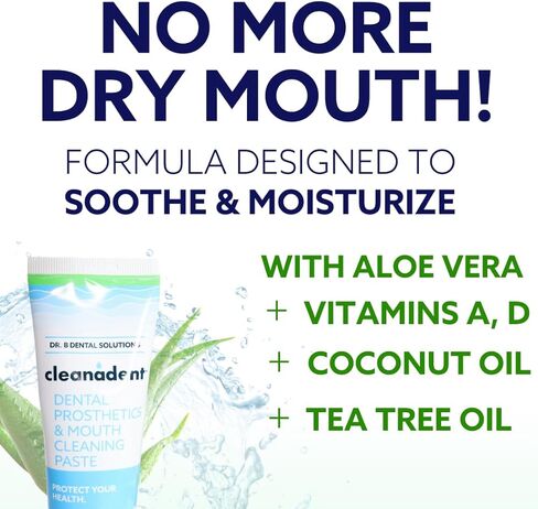 Dr. B Dental Solutions Cleanadent Denture and Gum Toothpaste, ADA Accepted All-Natural Denture Toothpaste for Adults - Removes Odors, Surface Stains and Adhesives - 4 oz in Saudi Arabia