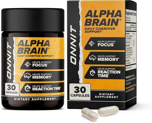 مكمل الدماغ ONNIT Alpha Brain Nootropic للتركيز والذاكرة والوضوح العقلي والدعم المعرفي مع L-Theanine وفيتامين B6، 90 قطعة in Kuwait