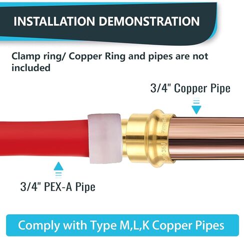 (Pack of 2) Seelink 3/4"Copper Press x 3/4"PEX-A Expansion Coupling Adapter, Brass Construction Fitting for Copper and Pex-A Pipe Connection in Saudi Arabia