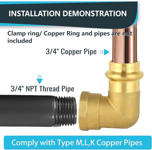 (Pack of 5) Seelink 3/4" Copper Press X 3/4" Female NPT Elbow, Brass Construction Fitting for Copper Tube in Saudi Arabia