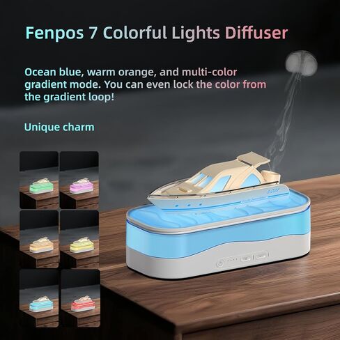 Colorful Ship Essential Oil Diffuser, Ship Shape Diffusers Mist Humidifier, Aroma Diffuser with Jellyfish Shaped Spray Timing Auto-Off 150ml in Kuwait