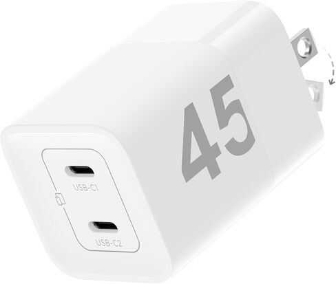 شاحن USB C بقدرة 45 وات، شاحن GaN مدمج قابل للطي بمنفذين PPS لهواتف iPhone 17/16 وiPad وGalaxy S25 S24 وPixel 10/9، متوافق مع MagSafe (أسود) in Saudi Arabia