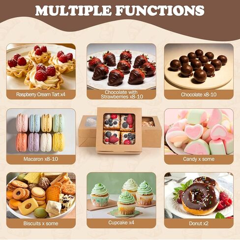 TOMNK 50 PCS Cupcake Boxes with Window, 6.3x6.3x3 Inch Cookie Boxes, Brown Bakery Containers for Pastry, Dessert, Chocolate Strawberries, Treat Boxes with Stickers and Jute Twine in Kuwait