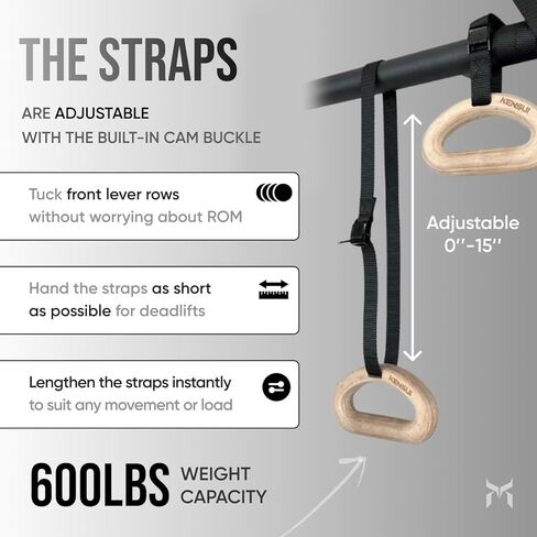 KENSUI 360° Grips MAX - مقابض خشبية دوارة ممتازة - نظام حزام قابل للتعديل لعمليات السحب والرفع الميت والصفوف - قبضة طبيعية لتخفيف آلام المعصم والكتف - خشب البتولا الرقائقي شديد التحمل (زوج) in Kuwait