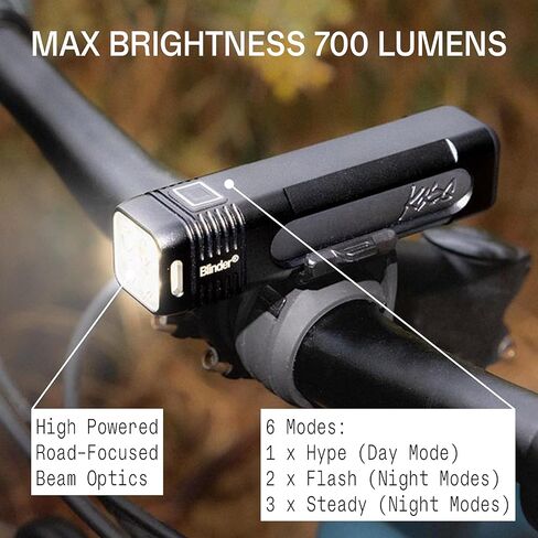 مجموعة مصابيح الدراجة المربعة Knog Blinder 700 & Blinder، الجيل الثاني، مصباح LED قابل لإعادة الشحن عبر USB، 700 لومن أمامي، 100 لومن خلفي، أوضاع متعددة، IP67 مقاوم للماء، شعاع 260 قدم in Saudi Arabia
