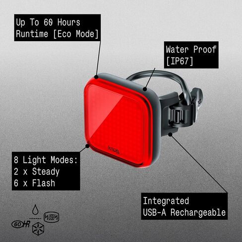 مجموعة مصابيح الدراجة المربعة Knog Blinder 700 & Blinder، الجيل الثاني، مصباح LED قابل لإعادة الشحن عبر USB، 700 لومن أمامي، 100 لومن خلفي، أوضاع متعددة، IP67 مقاوم للماء، شعاع 260 قدم in Saudi Arabia