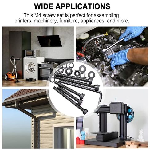 طقم براغي Taiss 220 قطعة M4 M4 × 30/35/40/45/50 مم، براغي مترية لغطاء رأس مقبس سداسي أسود، مجموعة متنوعة من غسالات البراغي والصواميل، مسامير فولاذية من سبائك 12.9 درجة للطابعة ثلاثية الأبعاد in Kuwait