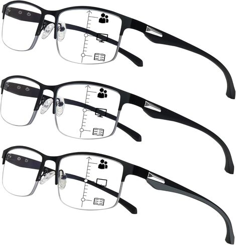 نظارات قراءة متعددة التركيز من CLASAGA للرجال، نصف إطار معدني خفيف الوزن يحجب الضوء الأزرق لقارئات الكمبيوتر in Kuwait