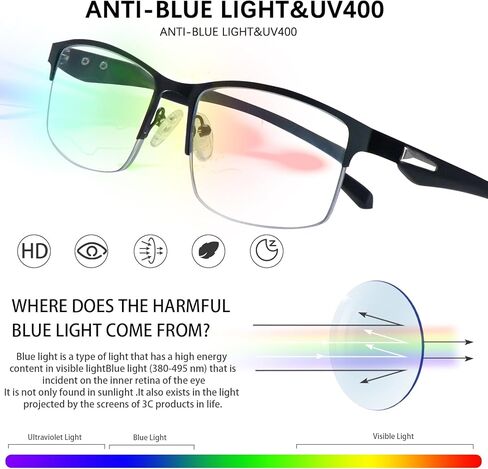 CLASAGA Progressive Multifocus Reading Glasses for Men,Lightweight Metal Half Frame Blue Light Blocking Computer Readers in Saudi Arabia