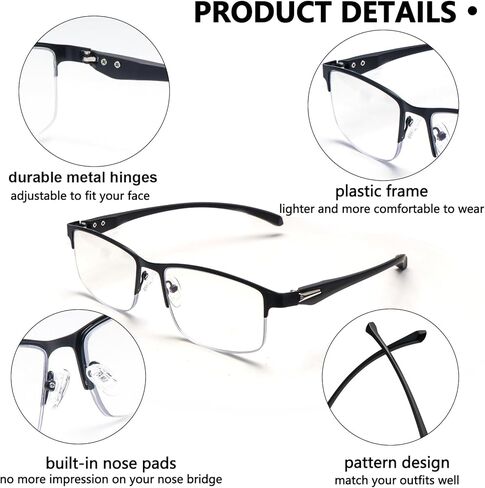 CLASAGA Progressive Multifocus Reading Glasses for Men,Lightweight Metal Half Frame Blue Light Blocking Computer Readers in Saudi Arabia
