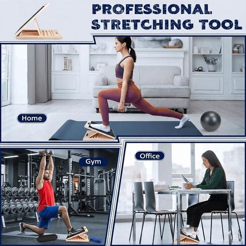 Slant Board for Calf Stretching, Slant Boards for Exercise, Wooden Incline Wedge Stretcher for Squats, Portable Rehab Stretching Board for Strength Training, Flexibility & Recovery in Saudi Arabia