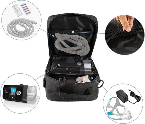 حقيبة سفر، حقيبة حمل للسفر متوافقة مع Airsense 10، Airsense 11، ResMed Air Mini، Dreamstation Machine وحقيبة تنظيم تخزين الملحقات (حقيبة فقط) (أسود) in Kuwait