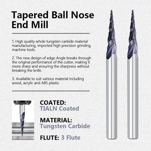 1pcs 3-Flute Tapered Ball Nose End Mills R0.4 3 Flute Tapered Ball Nose End Mill 1/4" Shank Carbide Endmills Milling Tool CNC Machine Milling Cutter in Saudi Arabia