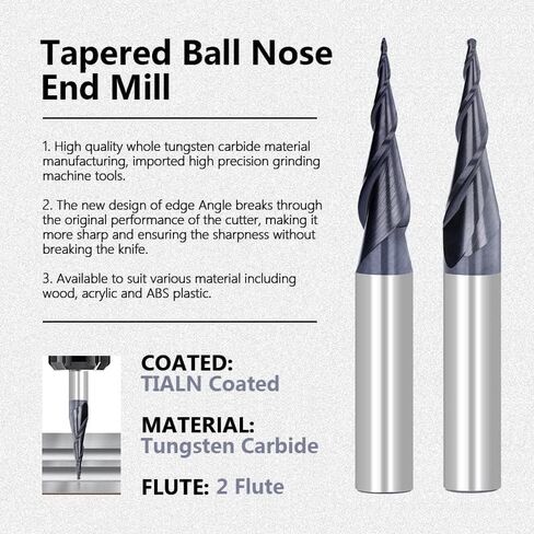 مطحنة نهاية الكرة الأنفية R0.25-R1.0 2 الناي مدبب الكرة نهاية مطحنة 1/4 "أداة طحن كربيد عرقوب قاطعة الطحن الحلزونية ماكينة CNC قاطعة الطحن (R0.75x20x6.35x50) in Kuwait