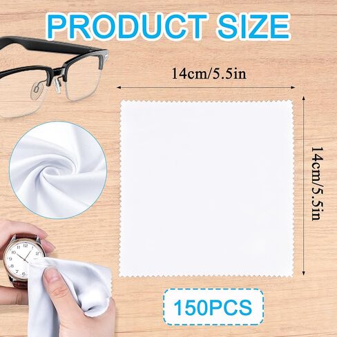 Lainballow 150 Pcs Microfiber Cleaning Cloths, Glasses Cleaner Cloths, Eyeglass Cloth,Lens Cleaning Cloth,Premium Sublimation Glasses Wipes for Phones Lenses Screens Electronics Silverware (5.5"x5.5") in Saudi Arabia