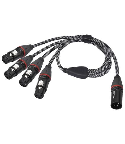 3Pin XLR 1 أنثى إلى 4 ذكر Y كابل صوت مقسم، 2FT، 4Way-1 XLR مدخل واحد إلى أربعة مخرج كابل توصيل متوازي للميكروفون، مشغل الصوت، مضخم الطاقة، وحدة خلط DMX in Kuwait