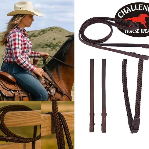 CHALLENGER 60" Full Horse English Braided Genuine Brown Leather Reins 805LR30BR-60 in Saudi Arabia