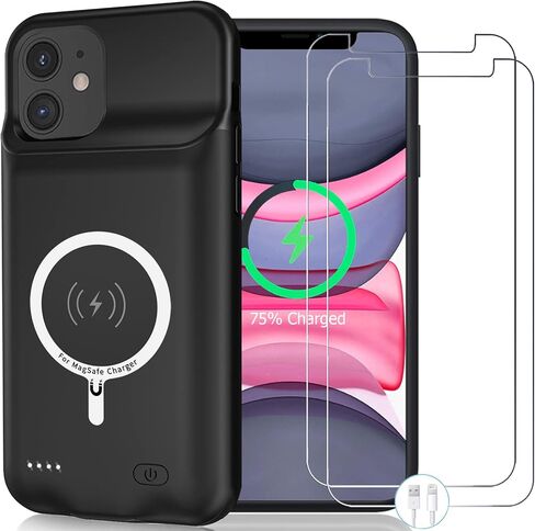 حافظة بطارية لهاتف iPhone 11، سعة 7000 مللي أمبير في الساعة رفيعة محمولة وقابلة لإعادة الشحن وغطاء حزمة بطارية ذكية وغطاء شحن بنك الطاقة متوافق مع iPhone 11 (6.1 بوصة) حافظة شاحن بطارية ممتدة (أسود) in Kuwait
