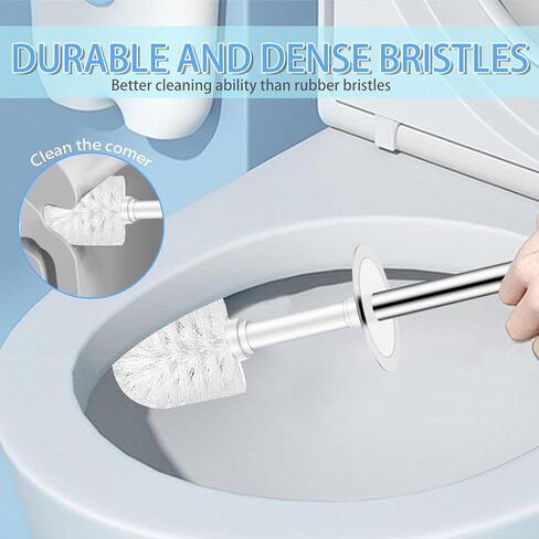 Toilet Brush and Holder Set, Compact Toilet Bowl Brush with Stainless Steel Handle, Hard Bristles, Drip-Proof, Easy to Assemble, Deep Cleaning White in Saudi Arabia