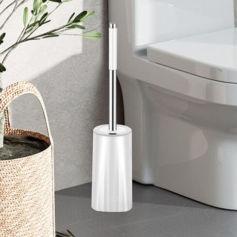 Toilet Brush and Holder Set, Compact Toilet Bowl Brush with Stainless Steel Handle, Hard Bristles, Drip-Proof, Easy to Assemble, Deep Cleaning White in Saudi Arabia