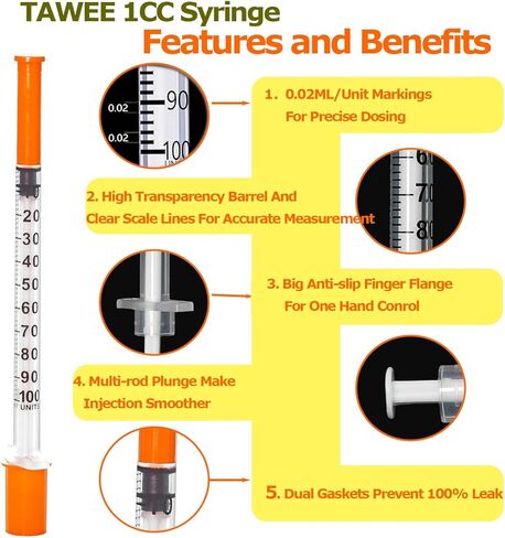 محاقن TAWEE 1CC بإبرة 30G 5/16 بوصة (طول 8 مم)، حقنة عينة للاستعمال مرة واحدة U-100 مع طرف إبرة مقطوعة ثلاثية المشطوف 1 مل حقنة مختبر 14 حزمة in Saudi Arabia