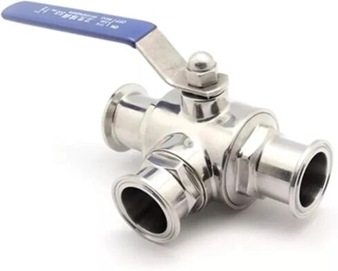 1PCS Ф19mm 304 Stainless Steel Sanitary Ball Valve 3-Way Outer Diameter 50.5mm Three-clamp Ferrule Type(L Type) in Kuwait