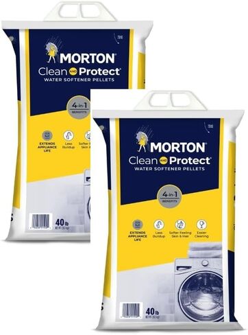 حبيبات ملح منقي المياه للتنظيف والحماية من مورتون، كيس 40 رطل (2)، أبيض in Kuwait