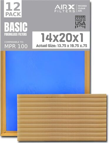 14x20x1 Air Filter Comparable to MPR 100 Basic Economy Furnace Filters, 12 Pack of Non Pleated Fiberglass Filter For Dust - Low Airflow Restriction! From AIRX FILTERS WICKED CLEAN AIR. in Saudi Arabia
