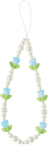 Beaded Phone Charms Cute Aesthetic Tulip Lanyard Strap Girl Wrist Chain, Phone Keychain Decoration for Wallet AirPods-Pink in Kuwait