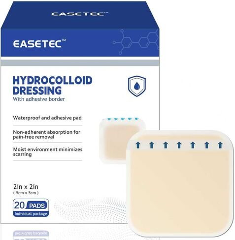 Hydrocolloid Bandages 2"x2", 10 Packs, Bordered Pressure Edge, Thickened Center with Soft Cushion Layer, Self-Adhesive Waterproof Bandages for Blisters, Abrasions, Surgical Incisions, Bedsores, Ulcers in Kuwait