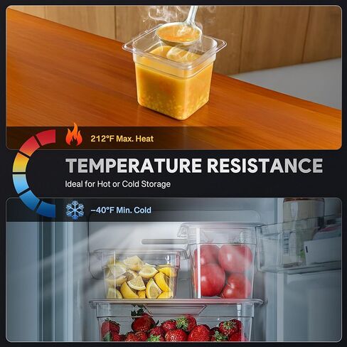 عبوة من 6 أوعية طعام بلاستيكية مع أغطية مدرجة في قائمة NSF من Wilprep، مقاس 1/6 مقاس 6 في حاويات تخزين طعام شفافة عميقة، فندق تجاري من البولي كربونات قابل للتكديس سعة 2.6 لتر للفواكه والخضروات والفاصوليا والذرة in Kuwait