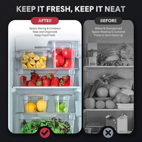 عبوة من 6 أوعية طعام بلاستيكية مع أغطية مدرجة في قائمة NSF من Wilprep، مقاس 1/6 مقاس 6 في حاويات تخزين طعام شفافة عميقة، فندق تجاري من البولي كربونات قابل للتكديس سعة 2.6 لتر للفواكه والخضروات والفاصوليا والذرة in Kuwait