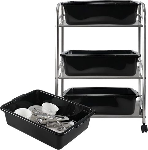 22 L Plastic Commercial Bus Tote Box, 4 Pack Large Food Service Bus Tub, Black Utility Bus Box in Saudi Arabia