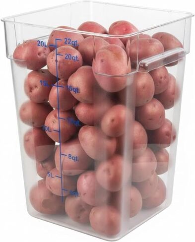 FSE 373-FC22C Food Container, 22 Qt Square Clear Storage Container with Measurement Markings, Stackable Space-Saving Design, Durable Construction, NSF, Lid Sold Separately in Saudi Arabia