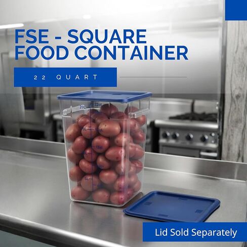 FSE 373-FC22C Food Container, 22 Qt Square Clear Storage Container with Measurement Markings, Stackable Space-Saving Design, Durable Construction, NSF, Lid Sold Separately in Saudi Arabia