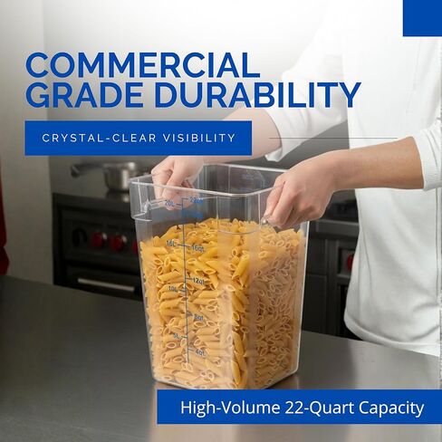 FSE 373-FC22C Food Container, 22 Qt Square Clear Storage Container with Measurement Markings, Stackable Space-Saving Design, Durable Construction, NSF, Lid Sold Separately in Saudi Arabia