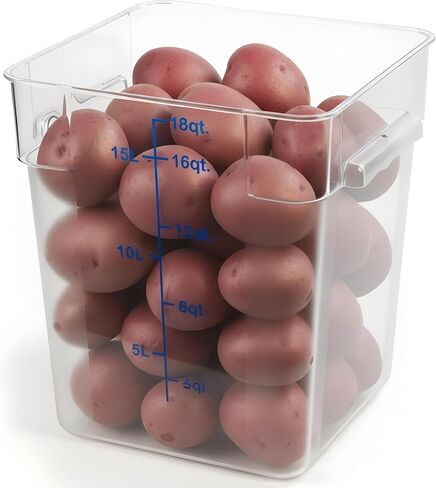 FSE 373-FC22C Food Container, 22 Qt Square Clear Storage Container with Measurement Markings, Stackable Space-Saving Design, Durable Construction, NSF, Lid Sold Separately in Saudi Arabia
