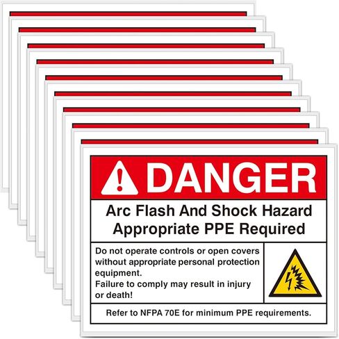 novabright 10 عبوات تحذيرية من فلاش القوس ومخاطر الصدمات، ملصق PPE المناسب المطلوب، 5 × 3.5 بوصة، علامة أمان للمخاطر الكهربائية، ملصق فينيل لمكان العمل in Kuwait