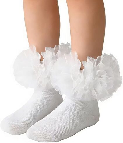 Girls socks fluffy ruffled edge princess dress socks lace dance socks newborn/baby/toddler/girl in Kuwait