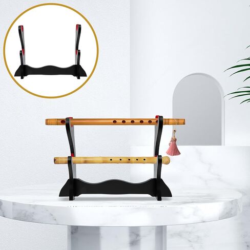 حامل عرض الفلوت المكتبي من SUPVOX، حامل منظم الفلوت الخشبي بطبقتين، حامل السيوف، رف تخزين لملحقات الآلات الموسيقية على الطاولة in Kuwait