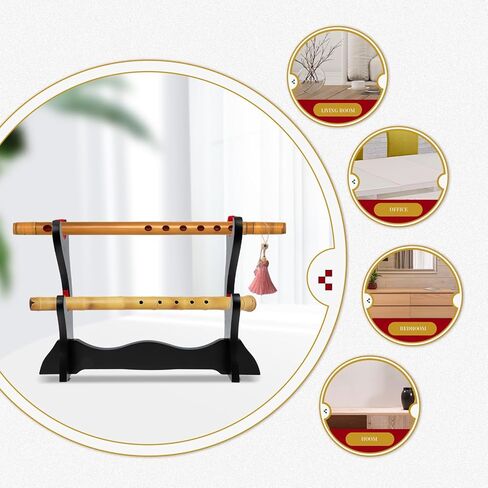 حامل عرض الفلوت المكتبي من SUPVOX، حامل منظم الفلوت الخشبي بطبقتين، حامل السيوف، رف تخزين لملحقات الآلات الموسيقية على الطاولة in Kuwait